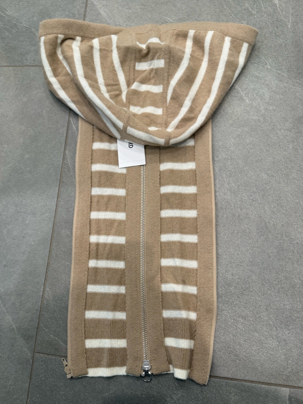 Veronica Beard NEW Cashmere Uptown striped hoodie Dickey Sand/Ivory OS 00-14 - Picture 6 of 9